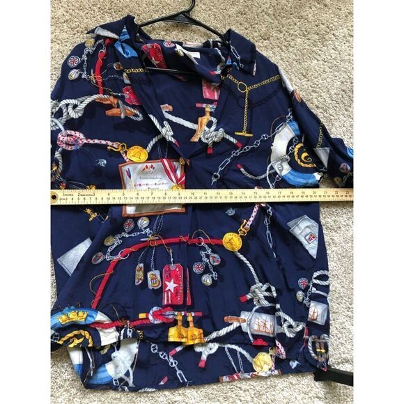 Liz Claiborne Collection Women’s Blue Sailor Graphic Design Themed Button Up Col - Picture 6 of 7